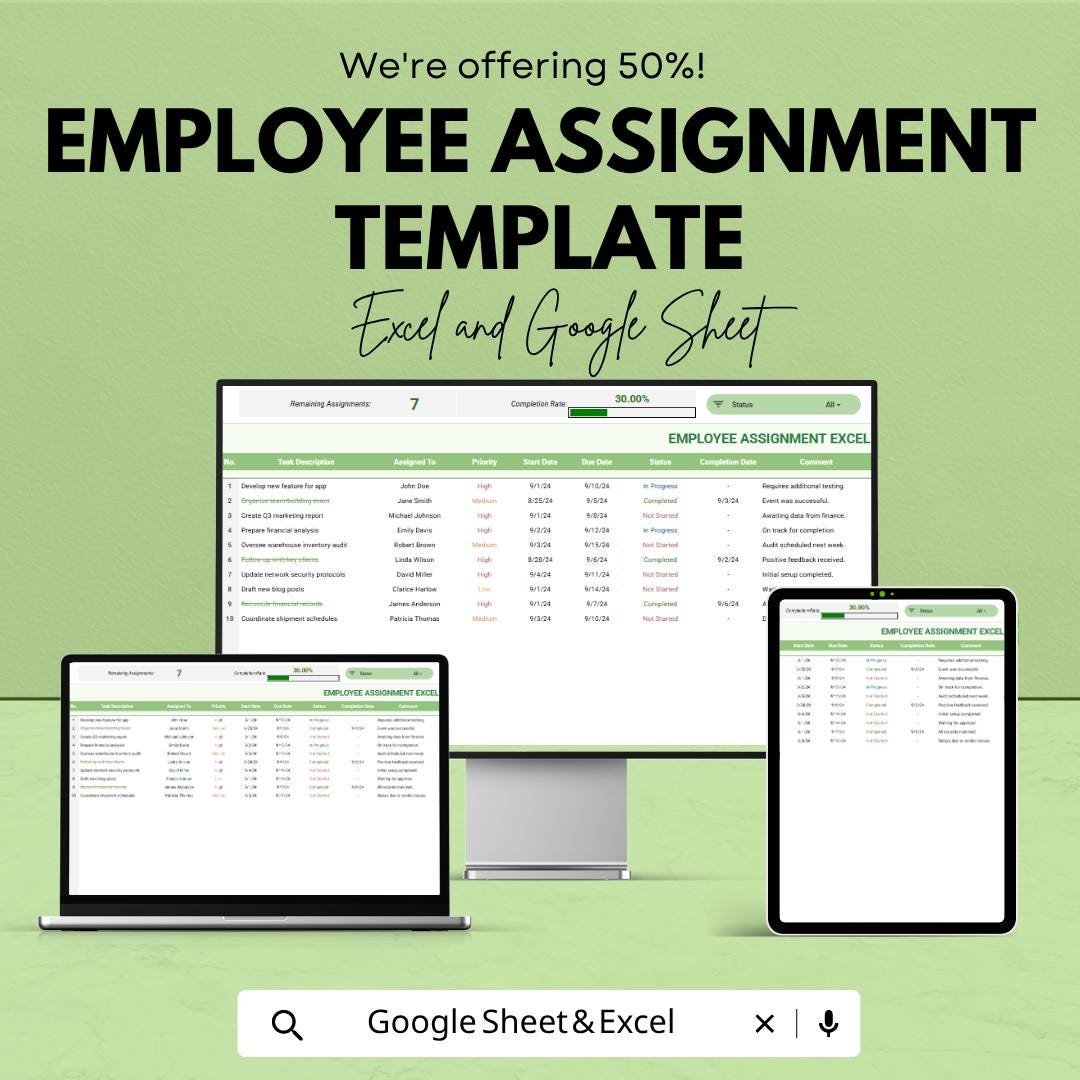 Employee Assignment Tracker. Excel Employee Task Tracker Excel | Assignment Tracker Spreadsheet | Team ...