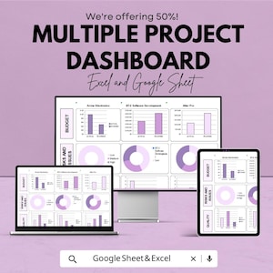 Multiple Project Dashboard Sheet - Google Sheets | Project Management Template | Budget and Progress Tracker | Resource Allocation | 50% OFF
