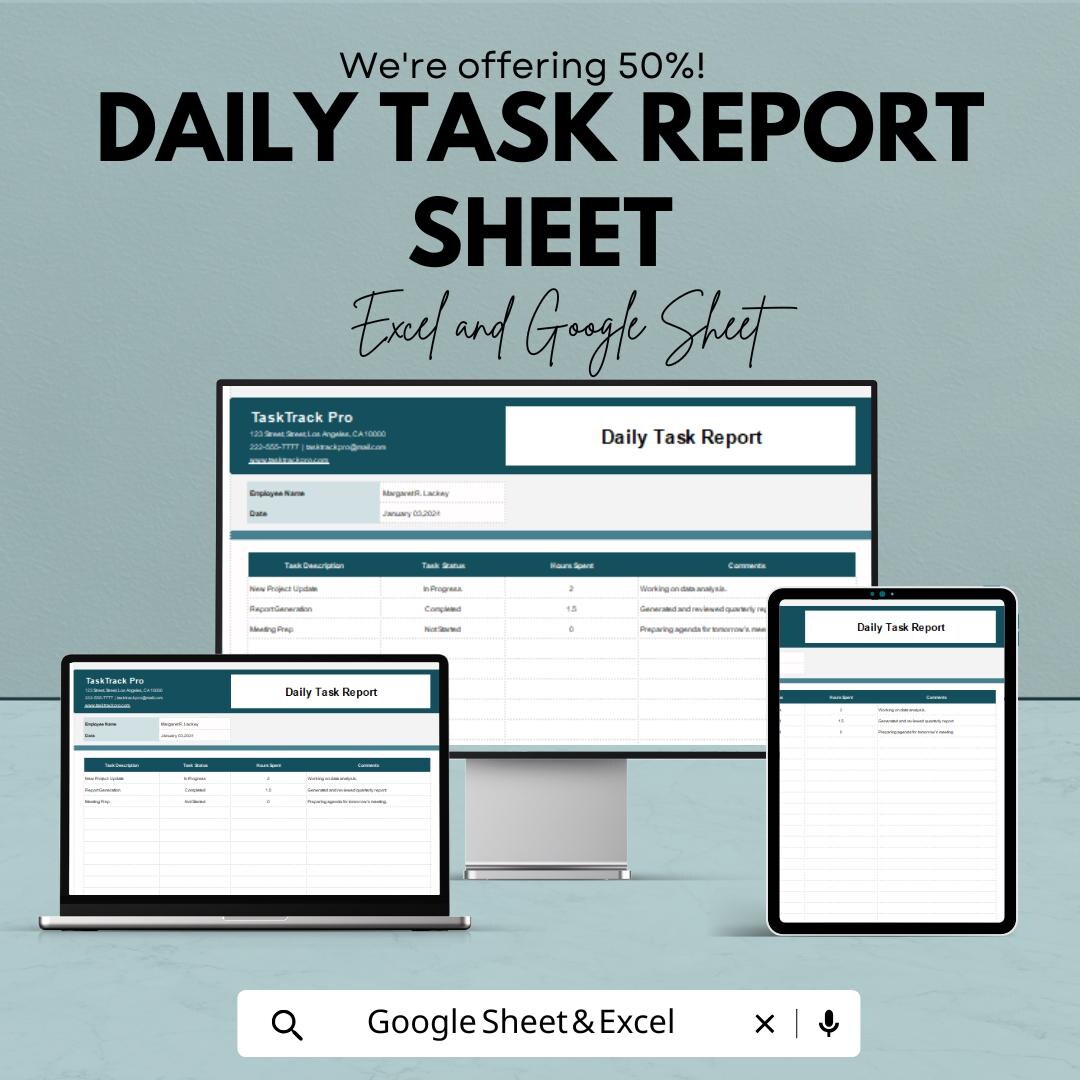 Daily Task Report Sheet for Excel and Google Sheets – 50% off ...