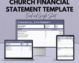 Church Financial Statement Template | Church Income and Expense Report | Monthly Financial Statement | Excel and Google Sheets Template
