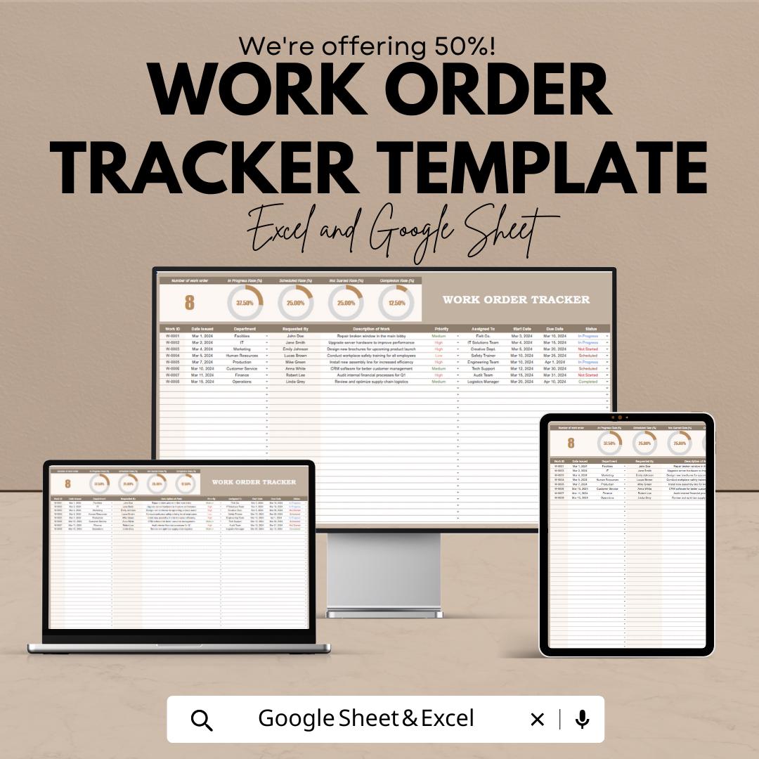 Work Order Tracker Template | Excel & Google Sheets Maintenance Log ...