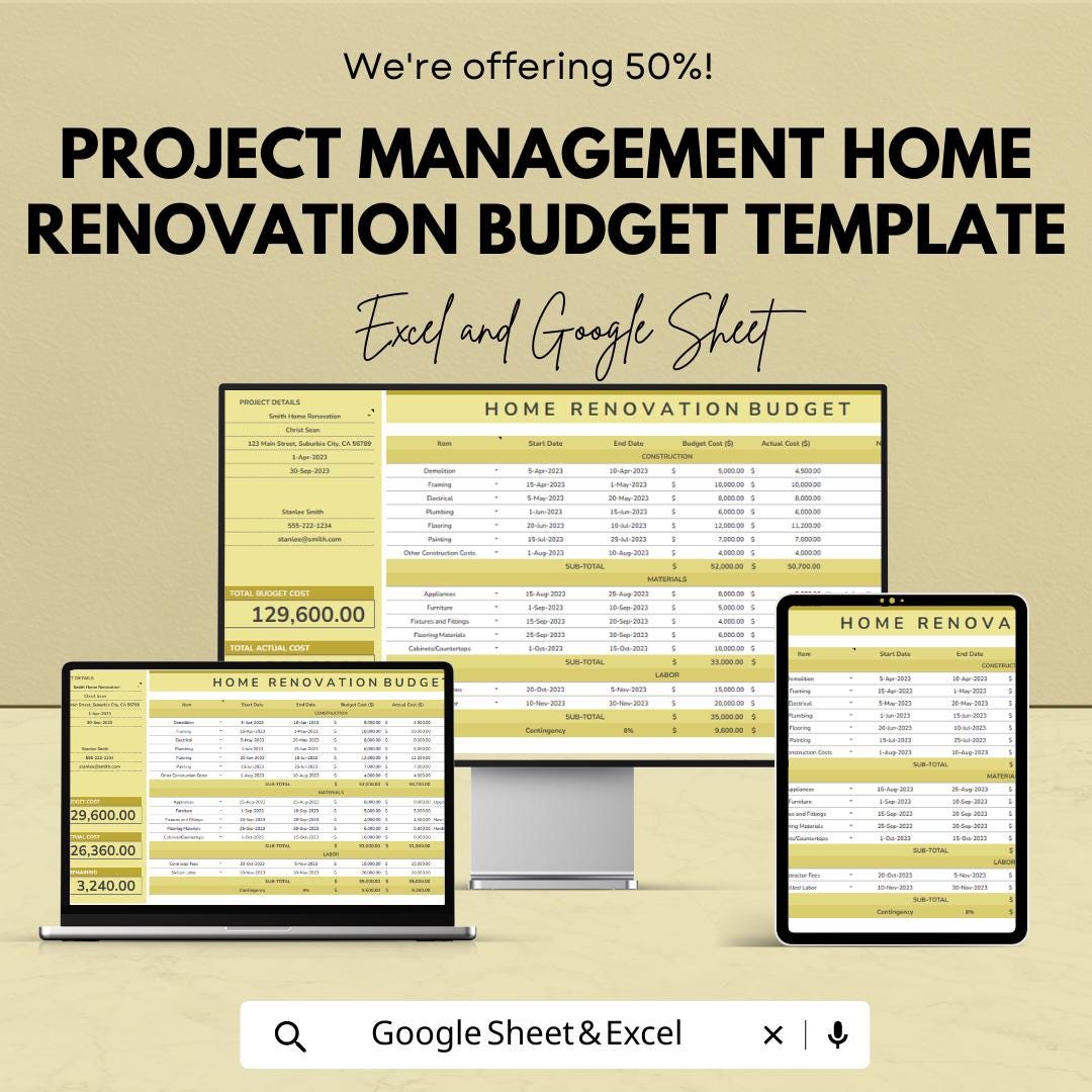 Home Renovation Budget Template | Project Management Budget Planner ...