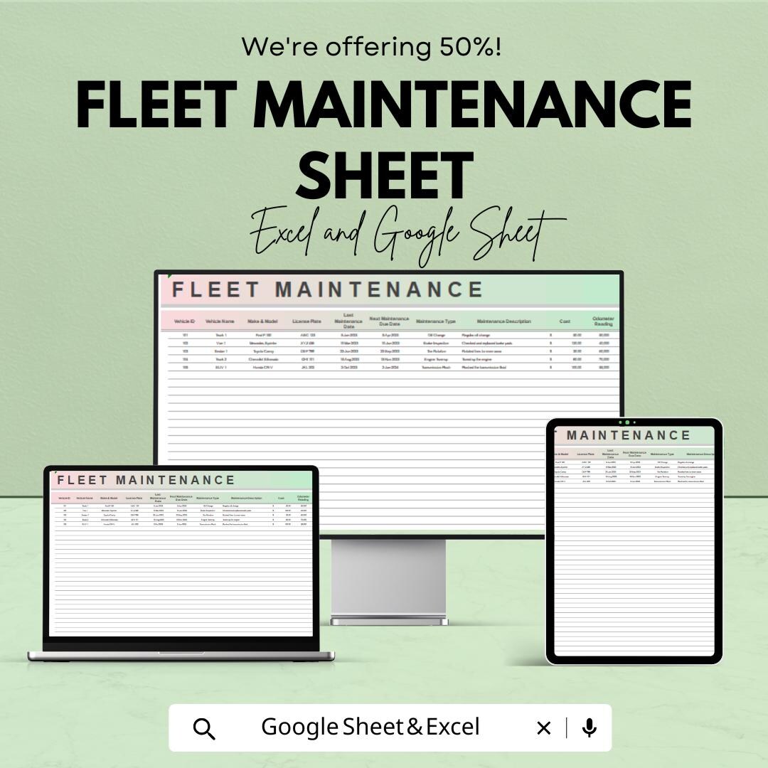 Fleet Maintenance Log Template | Excel & Google Sheets | 50% OFF - Etsy