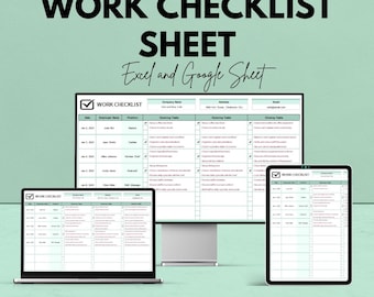 Modèle de liste de contrôle de travail | Feuille de tâches quotidiennes pour les employés | Feuilles Excel et Google | Recherche d'emplois | Planificateur de tâches | Journal des opérations commerciales