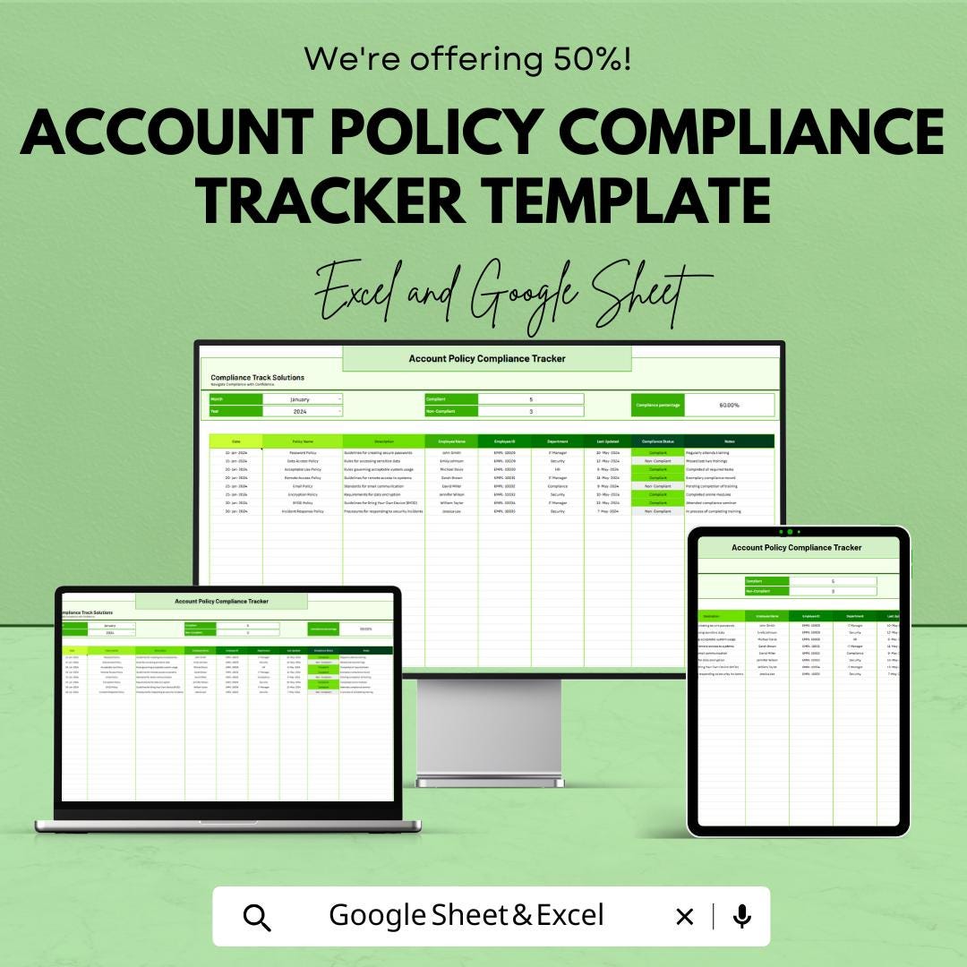 Account Policy Compliance Tracker Template | Excel & Google Sheets ...
