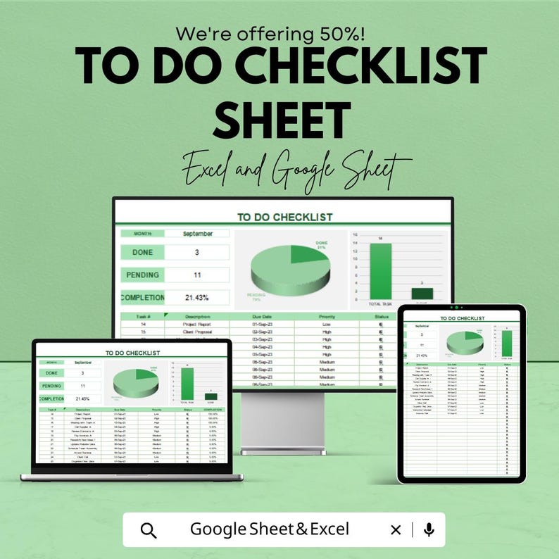 To Do Checklist Sheet for Excel and Google Sheets | Task Management ...