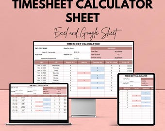 Timesheet Calculator Sheet - Excel und Google Sheets - Zeitverfolgung & Gehaltsabrechnung - gearbeitete Stunden, Überstunden,