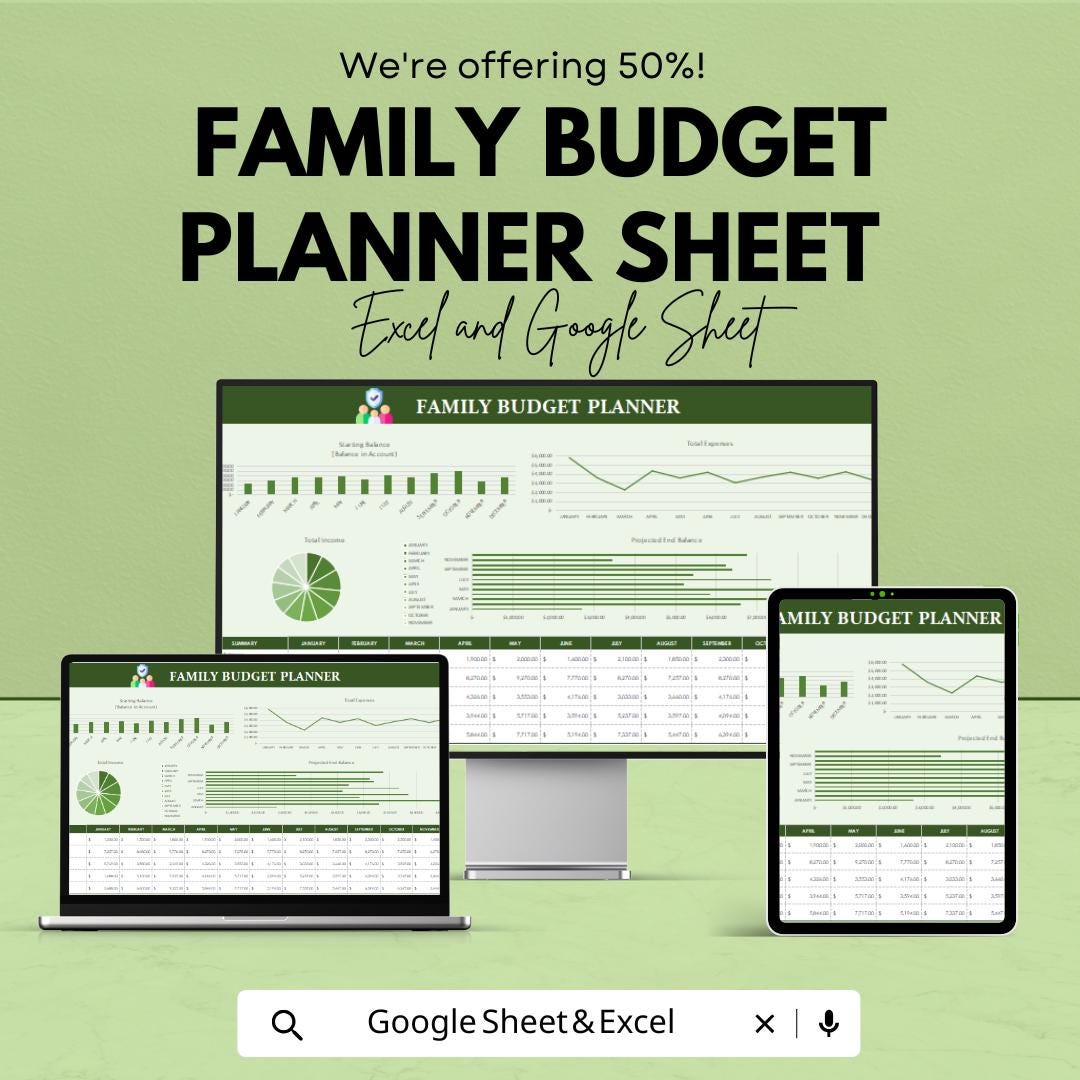 Family Budget Planner Sheet - Excel and Google Sheets Template for ...
