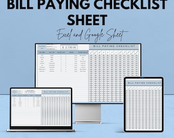 Bill Paying Checklist Template - Google Sheets, Bill Organizer, Payment Tracker, Monthly Bill Checklist, Budgeting Tool, Digital Download