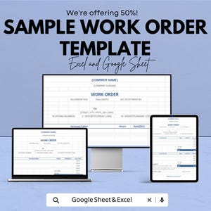 Sample Work Order Template | Service Invoice Sheet | Editable Excel & Google Sheets Work Order | Business Work Request Form