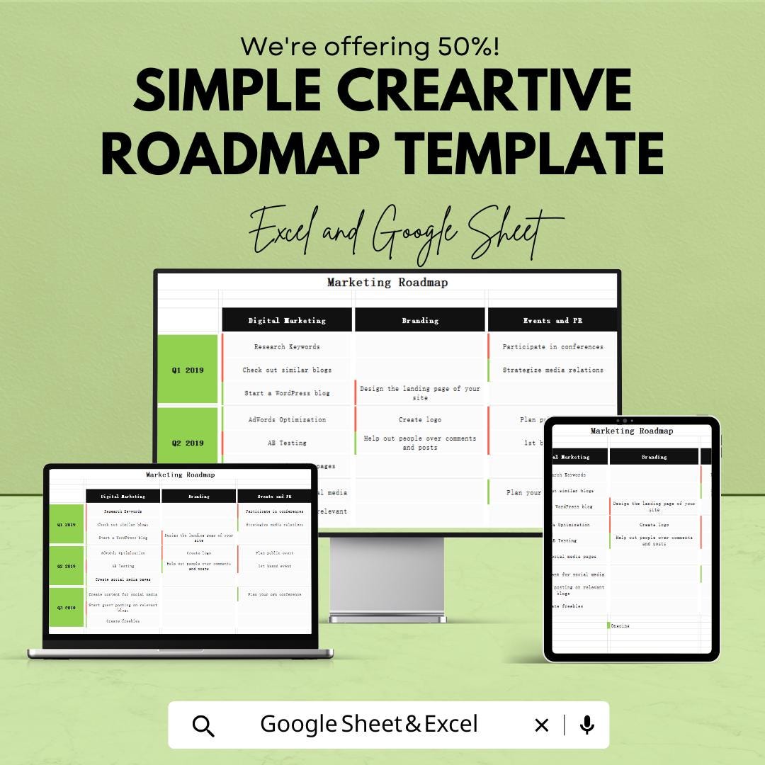 Simple Marketing Roadmap Template | Excel & Google Sheets | Marketing ...