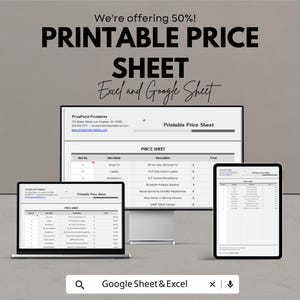 Modelo de planilha de preços para impressão - Formato Excel e Planilhas Google para fácil gerenciamento de listas de preços