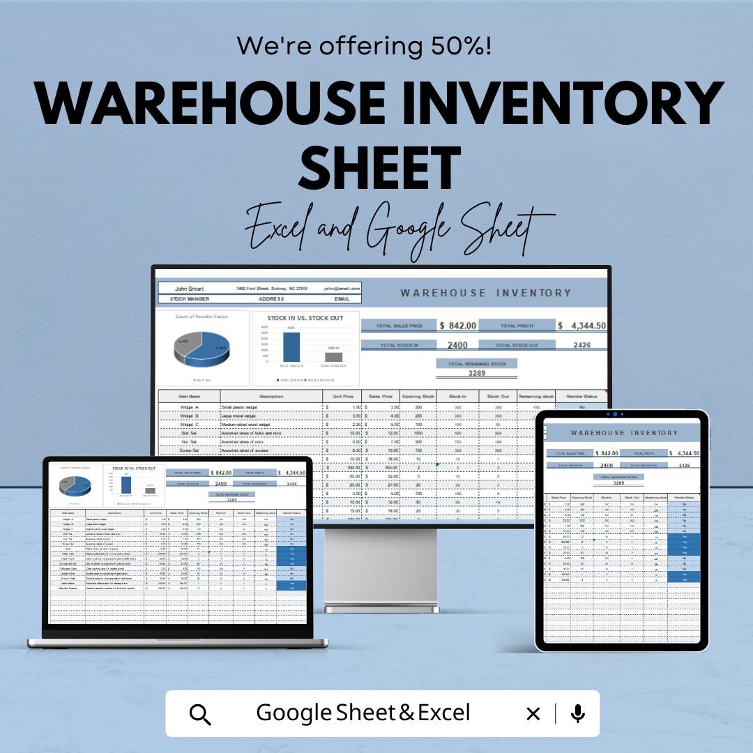 Warehouse Inventory Sheet - Excel & Google Sheet Template - Inventory ...