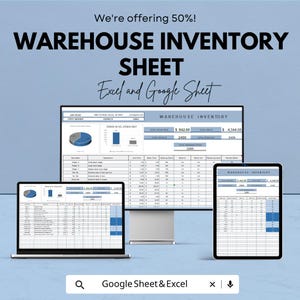 Feuille d&#39;inventaire d&#39;entrepôt - Modèle de feuille Excel et Google - Gestion des stocks, contrôle des stocks, feuille de calcul d&#39;entreprise