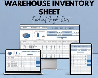 Warehouse Inventory Sheet - Excel & Google Sheet Template - Inventory Management, Stock Control, Business Spreadsheet