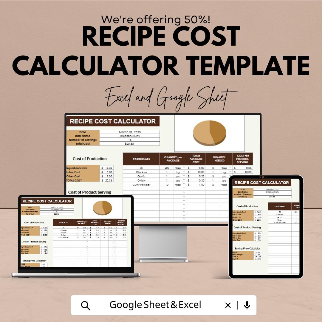 Recipe Cost Calculator Template | Food Cost Spreadsheet | Menu Pricing ...