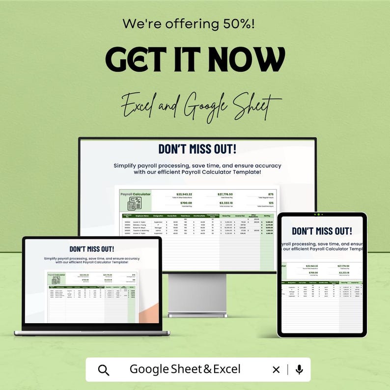 Payroll Calculator Sheet | Google Sheets & Excel Template | Automated ...