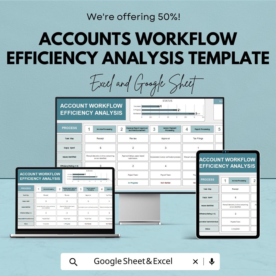 Accounts Workflow Efficiency Analysis Template | Excel & Google Sheets ...