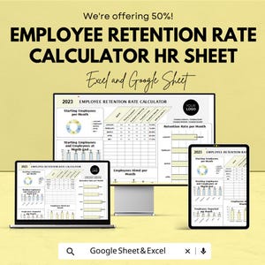 Employee Retention Rate Calculator HR Sheet | Excel and Google Sheets Template | Employee Tracking & Retention Data | Customizable HR