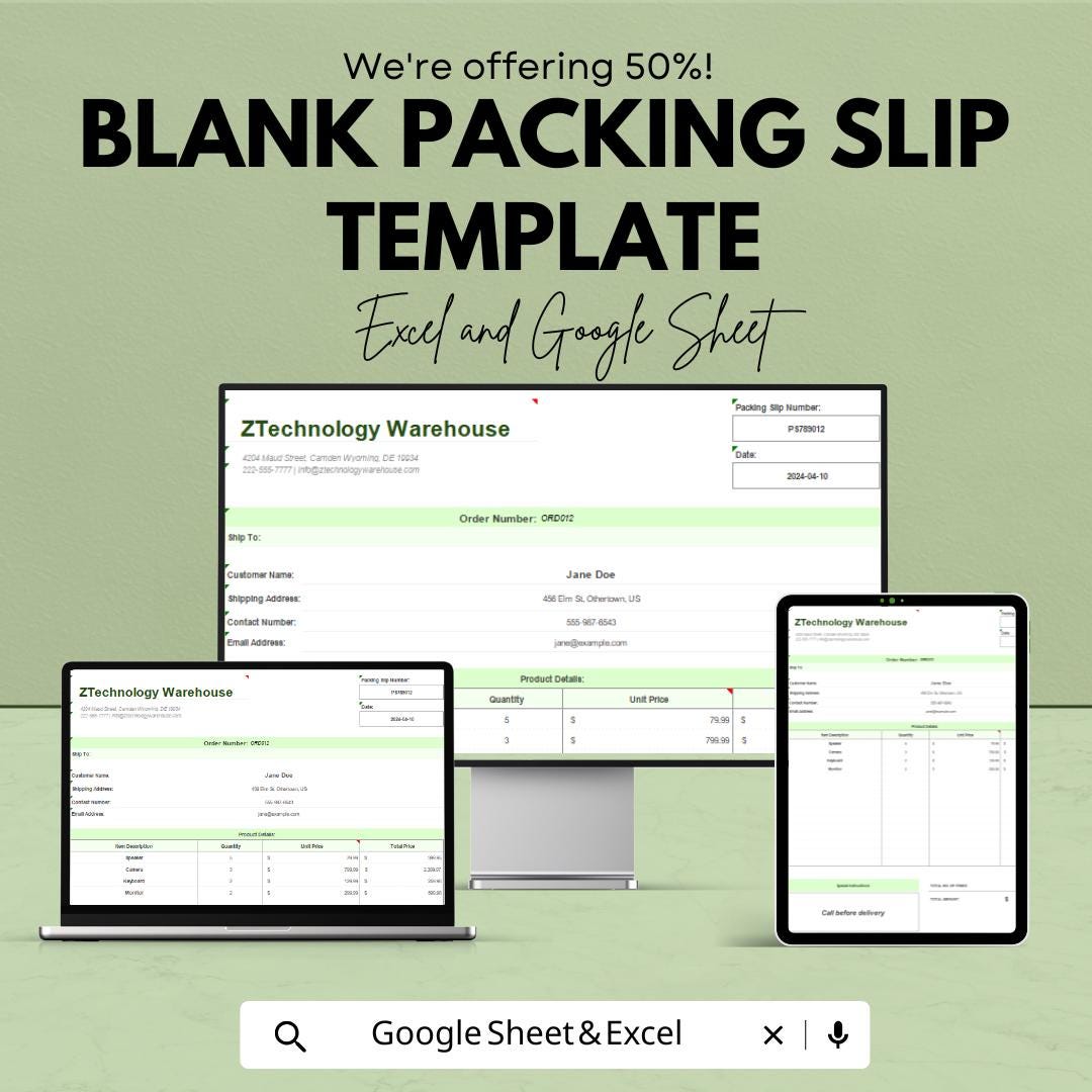 Blank Packing Slip Template | Printable Packing List | Business ...