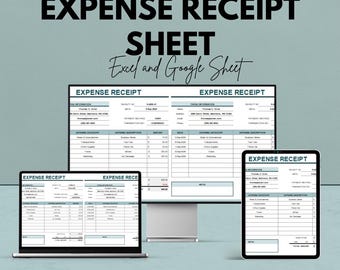 Expense Receipt Sheet | Excel & Google Sheet | Track Expenses, Payments, and Budgets | Customizable Financial Template