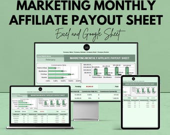 Marketing Monthly Affiliate Payout Sheet - Excel & Google Sheets Template for Tracking Affiliate Payments, Commission Payouts, and Earnings