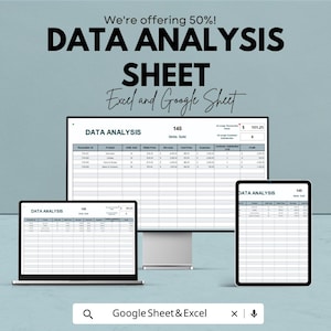 Data Analysis Sheet Template | Excel and Google Sheets | Track Sales, Revenue & Customer Insights