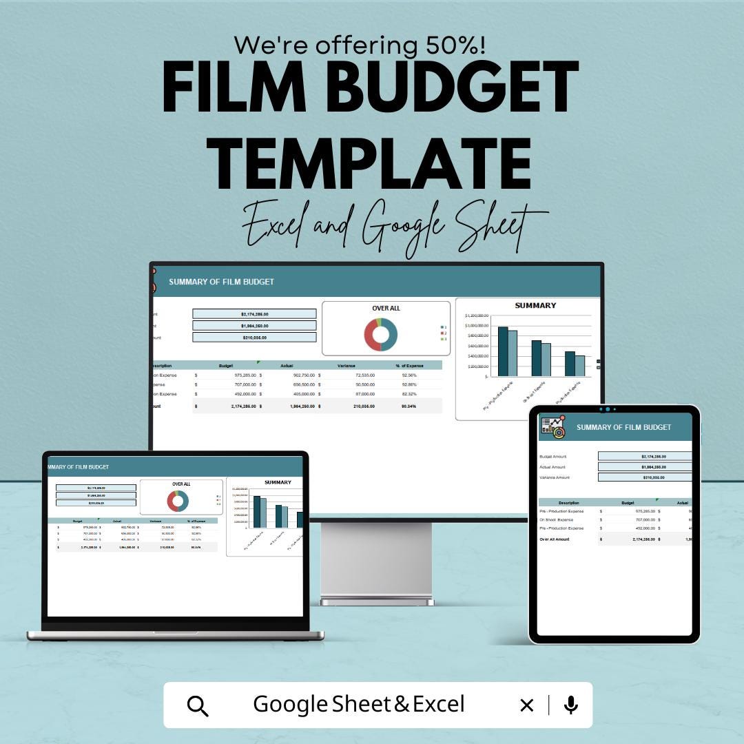 Film Budget Template | Excel & Google Sheets | Movie Production Budget ...