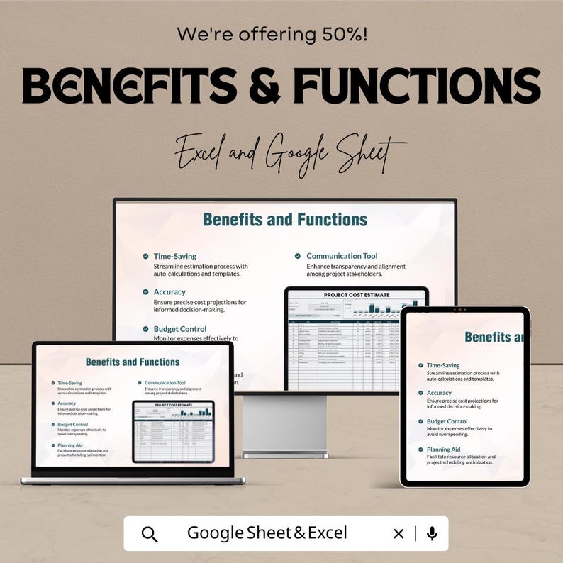 Project Cost Estimate Sheet | Excel and Google Sheets | Editable Budget ...