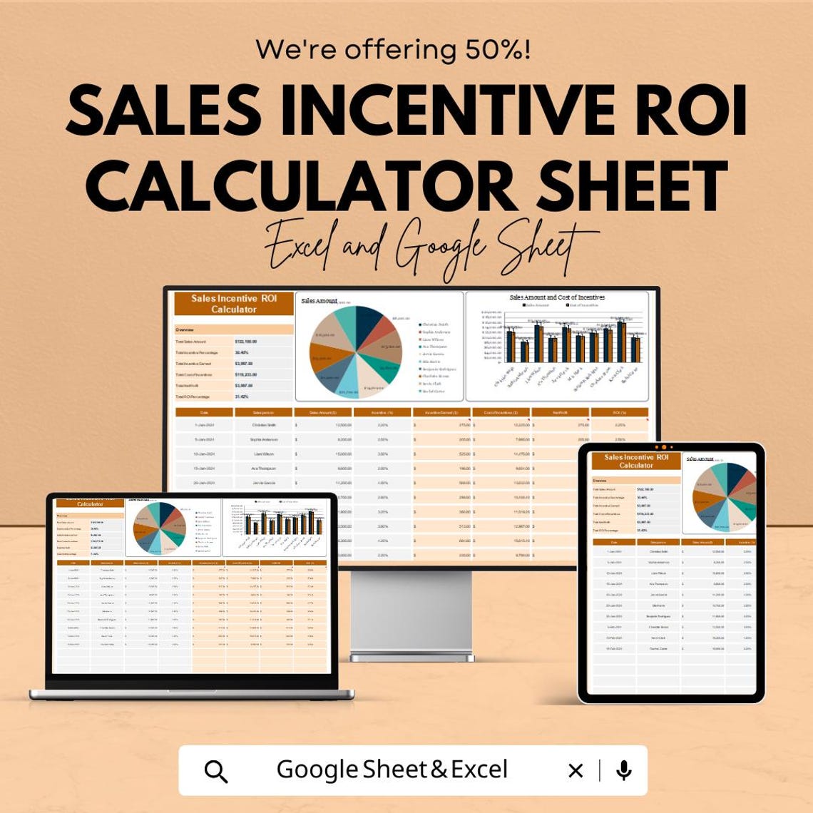 Sales Incentive ROI Calculator Sheet - Excel and Google Sheet for ROI ...