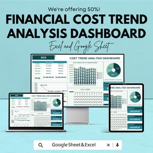 Instrumentpanel för analys av finansiella kostnader | Kostnadshantering i Google Sheets för företag | Visualisering av data i realtid och anpassningsbara mätvärden