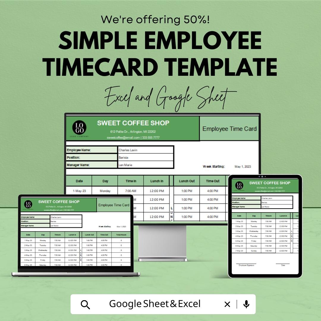 Simple Employee Timecard Template | Printable Timesheet Spreadsheet ...