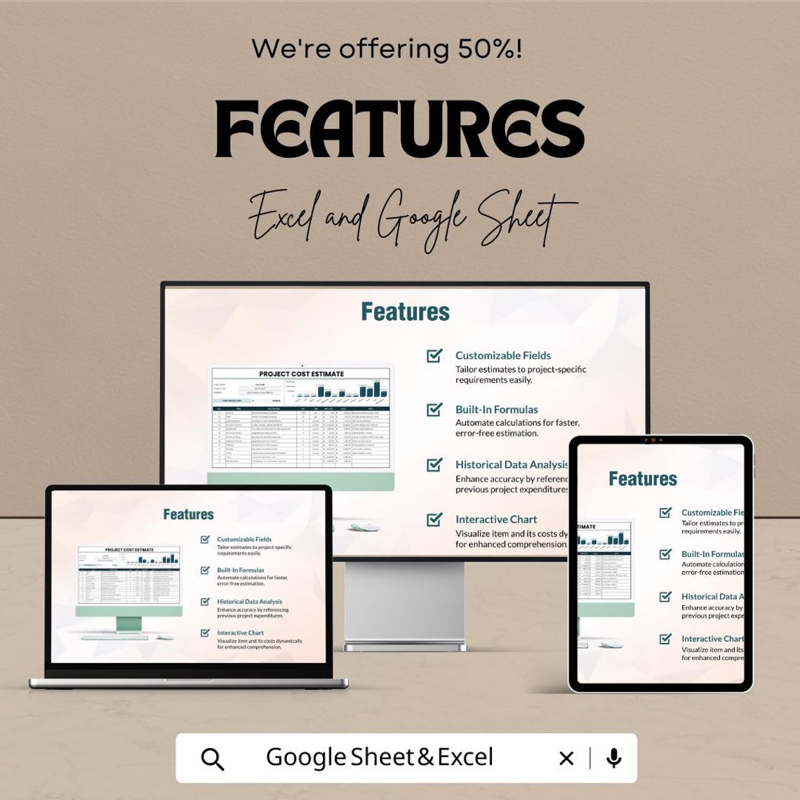 Project Cost Estimate Sheet | Excel and Google Sheets | Editable Budget ...
