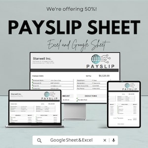 Payslip Template | Editable Salary Slip Google Sheet & Excel | Payroll Statement Generator | Monthly Salary Breakdown Sheet