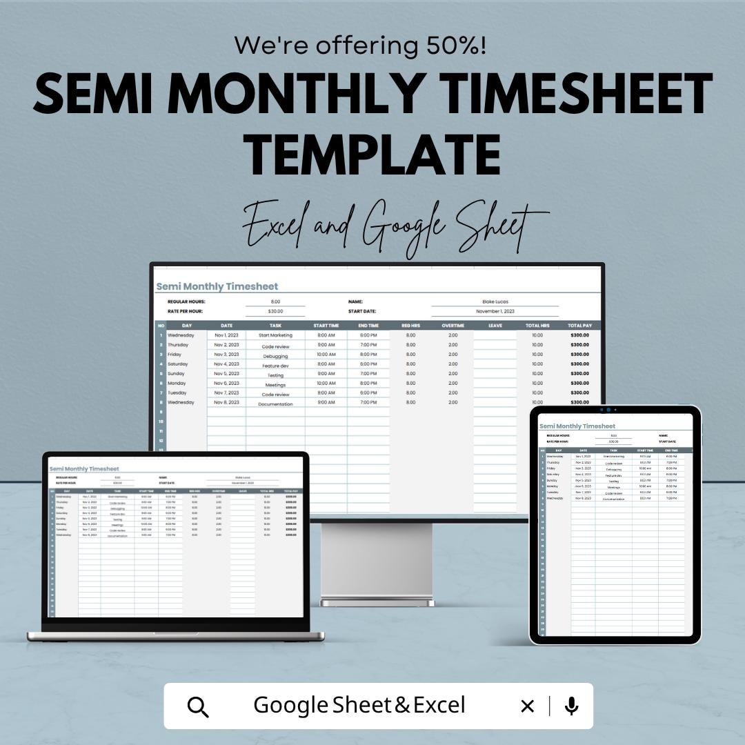 Semi Monthly Timesheet Template | Employee Timesheet Spreadsheet ...