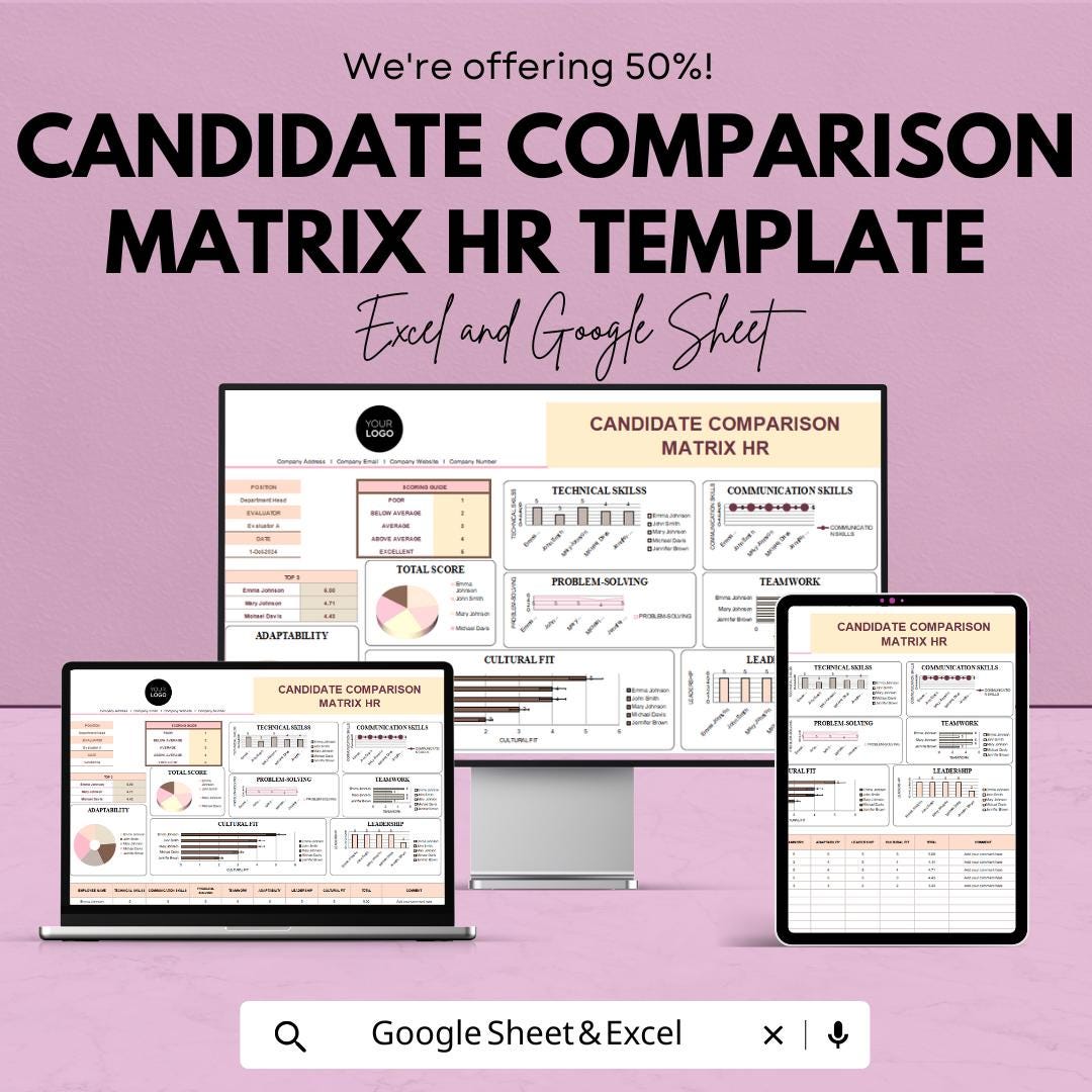 Candidate Comparison Matrix HR Template | Hiring Decision Tool ...