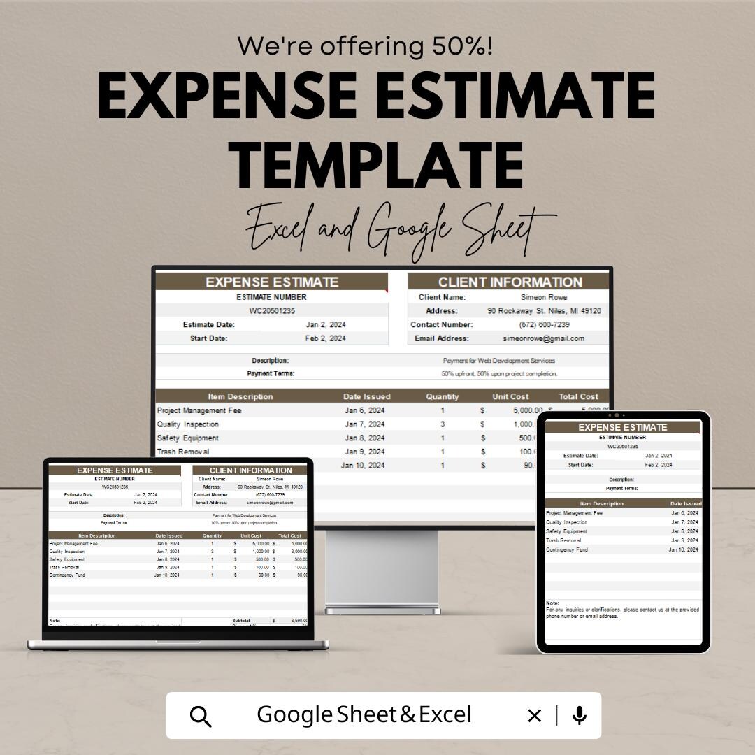 Expense Estimate Template | Excel & Google Sheet | Cost Breakdown ...