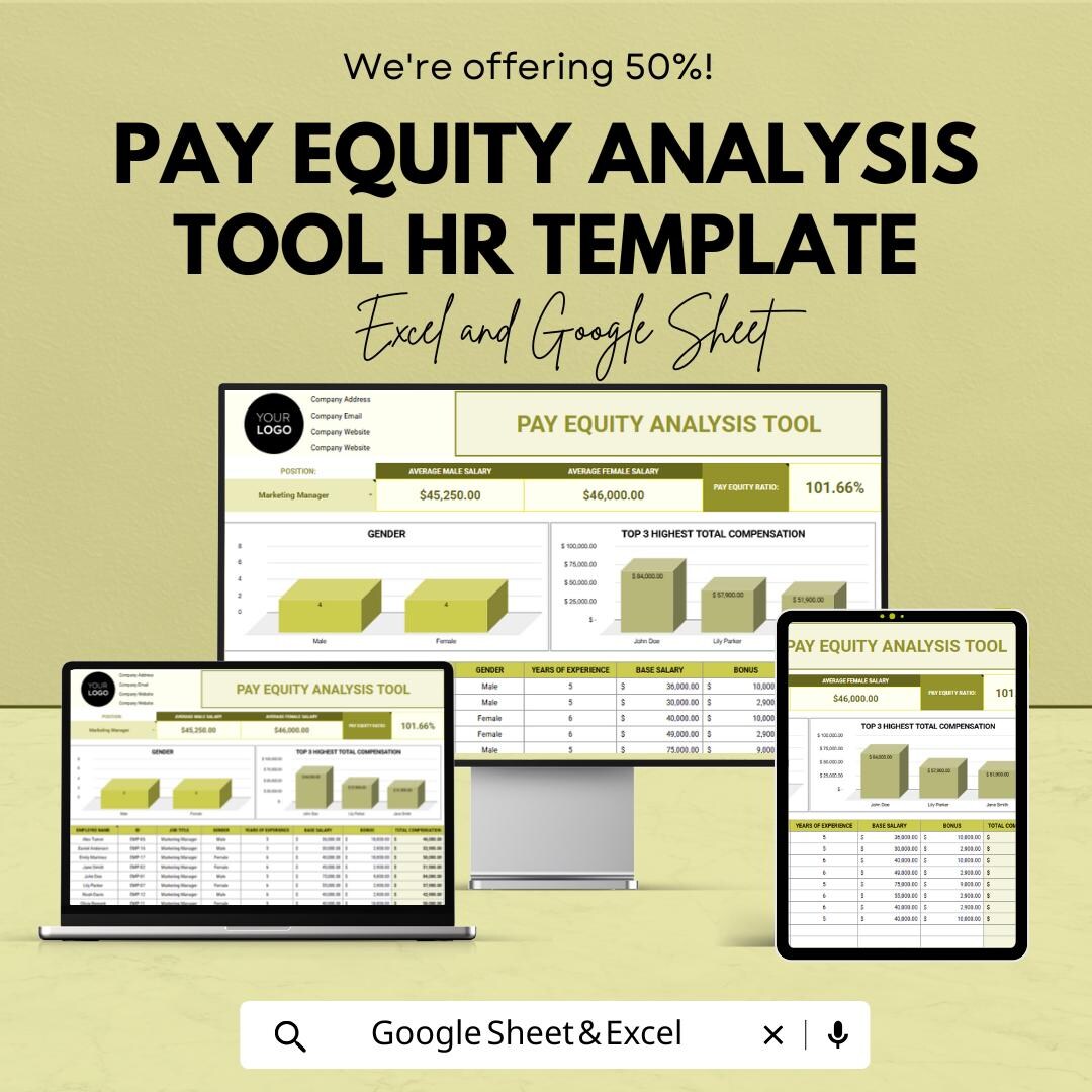 Pay Equity Analysis Tool HR Template | Salary Equity Spreadsheet ...