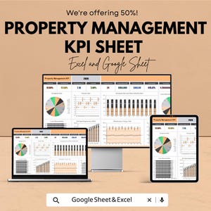 KPI-instrumentpanel för fastighetsförvaltning | Excel och Google Sheets | Fastighetsspårning | Hyresintäktsrapport | Beläggningsgradsanalysator