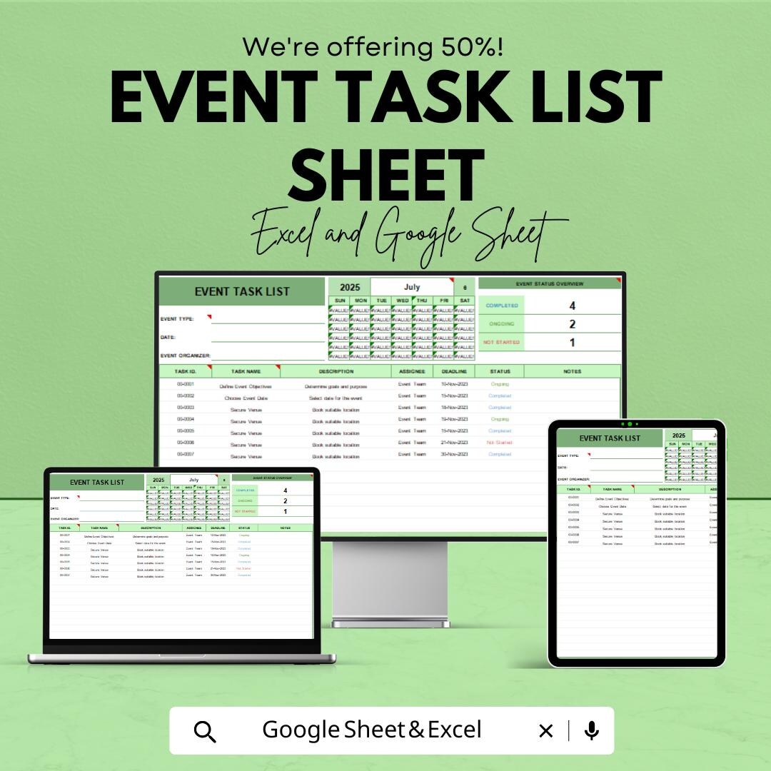 Event Task List Sheet - Organized Excel & Google Sheet Template for ...