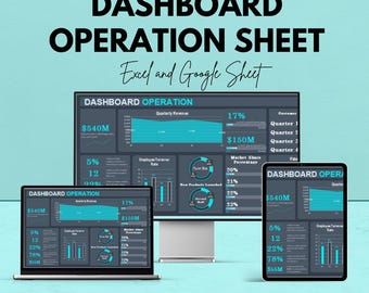 May include: An advertisement for a dashboard operation sheet, displayed on a laptop, desktop monitor, and tablet. The text reads "Dashboard Operation Sheet" and "Excel and Google Sheet". The background is a light teal color.