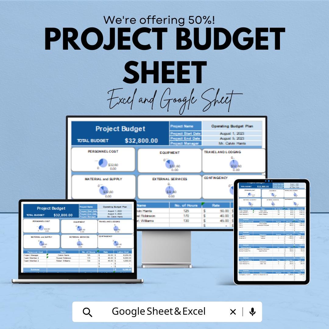 Project Budget Sheet | Excel & Google Sheets | Business Budget Template ...