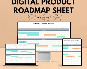 Digital Product Roadmap Sheet | Excel and Google Sheet | Roadmap Template for Digital Product Development | Project Timeline Planner