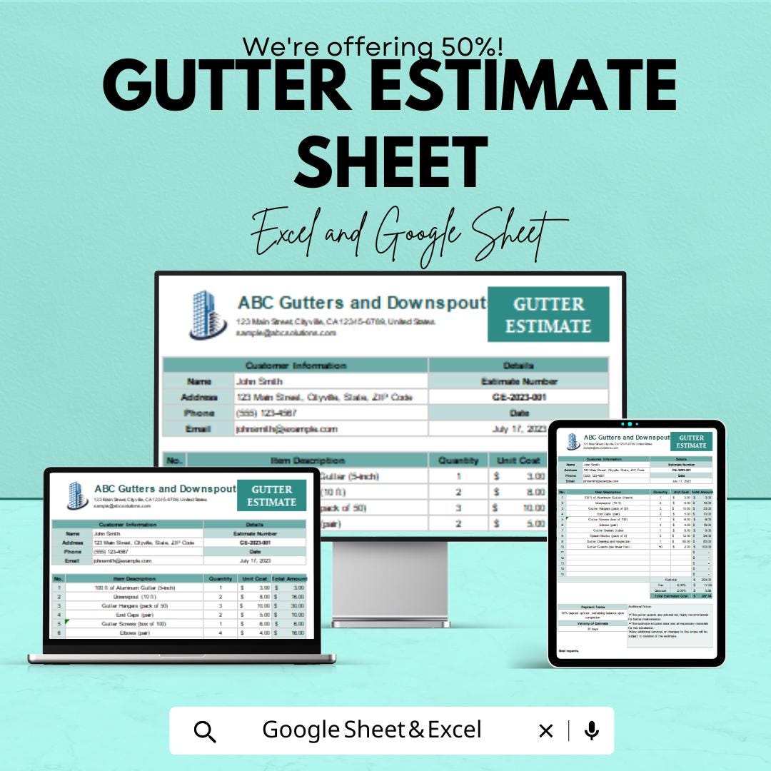 Gutter Estimate Template Sheet Professional Building & Home Gutter