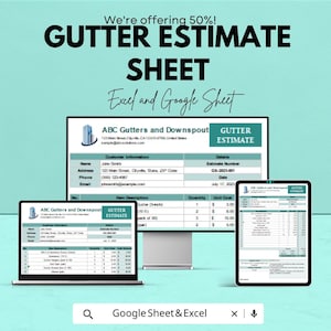 Gutter Estimate Template Sheet - Professional Building & Home Gutter Cost Estimation | Easy to Use Gutter Estimate Spreadsheet