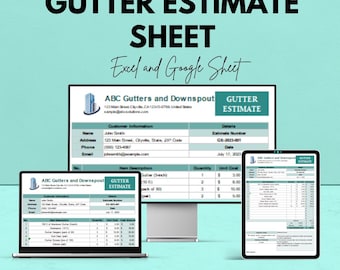 Gutter Estimate Template Sheet - Professional Building & Home Gutter Cost Estimation | Easy to Use Gutter Estimate Spreadsheet