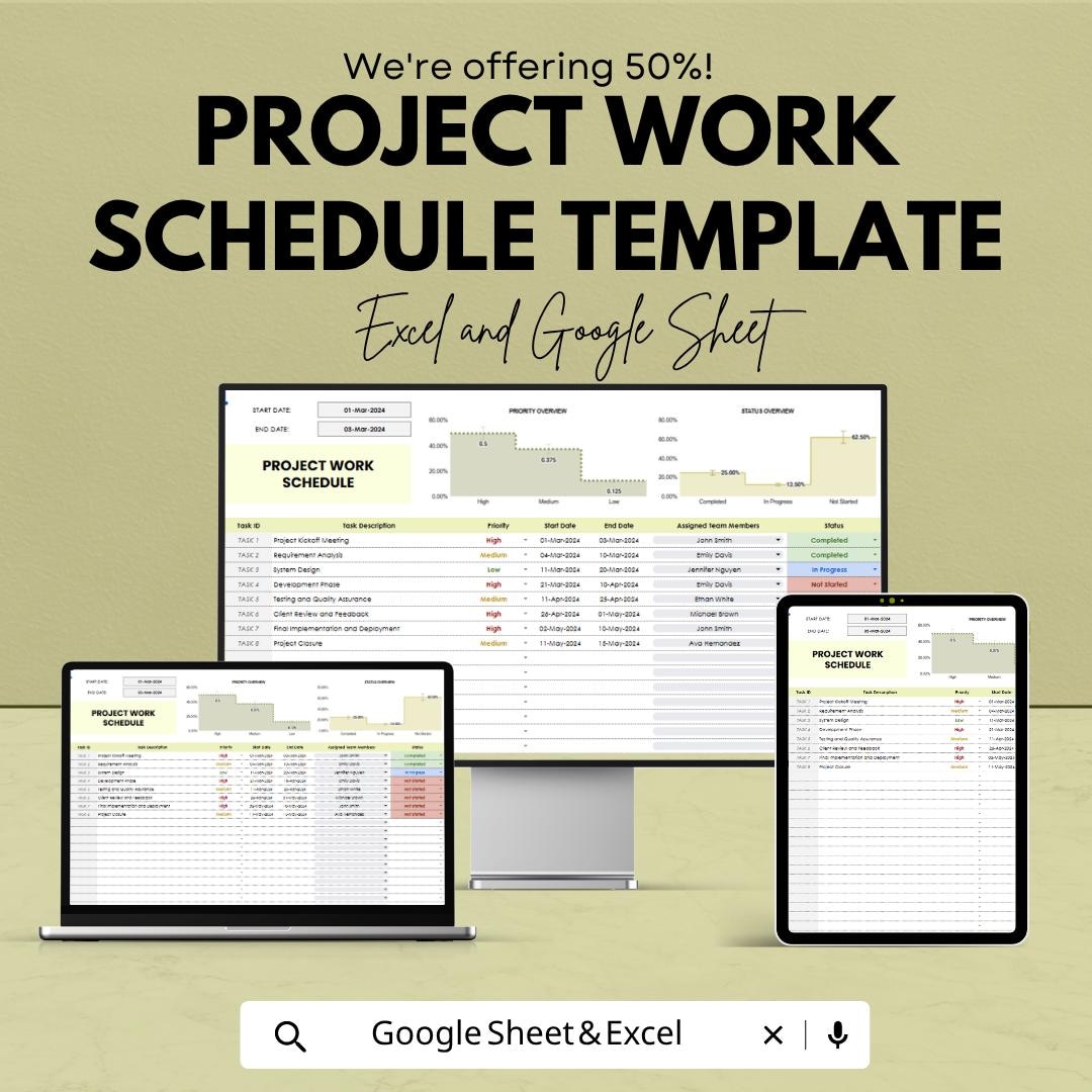Project Work Schedule Template | Project Planner Spreadsheet | Task ...
