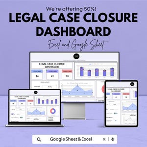 Legal Case Closure Dashboard Sheet | Google Sheets & Excel Template ...