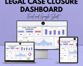 Legal Case Closure Dashboard Sheet | Google Sheets & Excel Template | Legal Case Management Tool | Track and analyze Legal Cases |