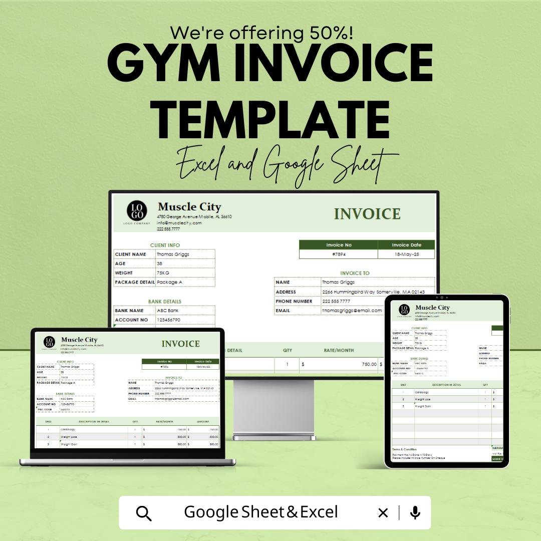Gym Invoice Template | Fitness Billing Template | Personal Trainer ...